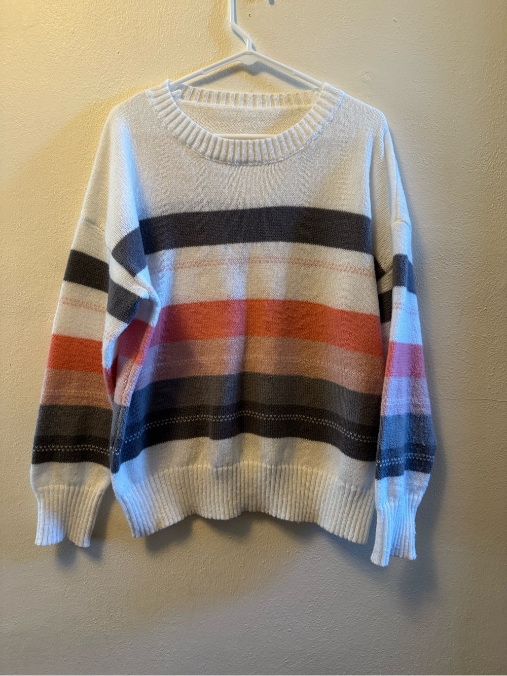 Oversized Colorblock Striped Crewneck Sweater - XXL - Boho Fall Cozy Knit